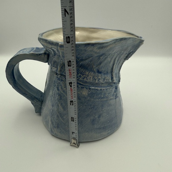 Louisville Stoneware Co. Blue Glaze Pitcher Denim and Daisy Rare 5.75” Tall - Picture 10 of 11